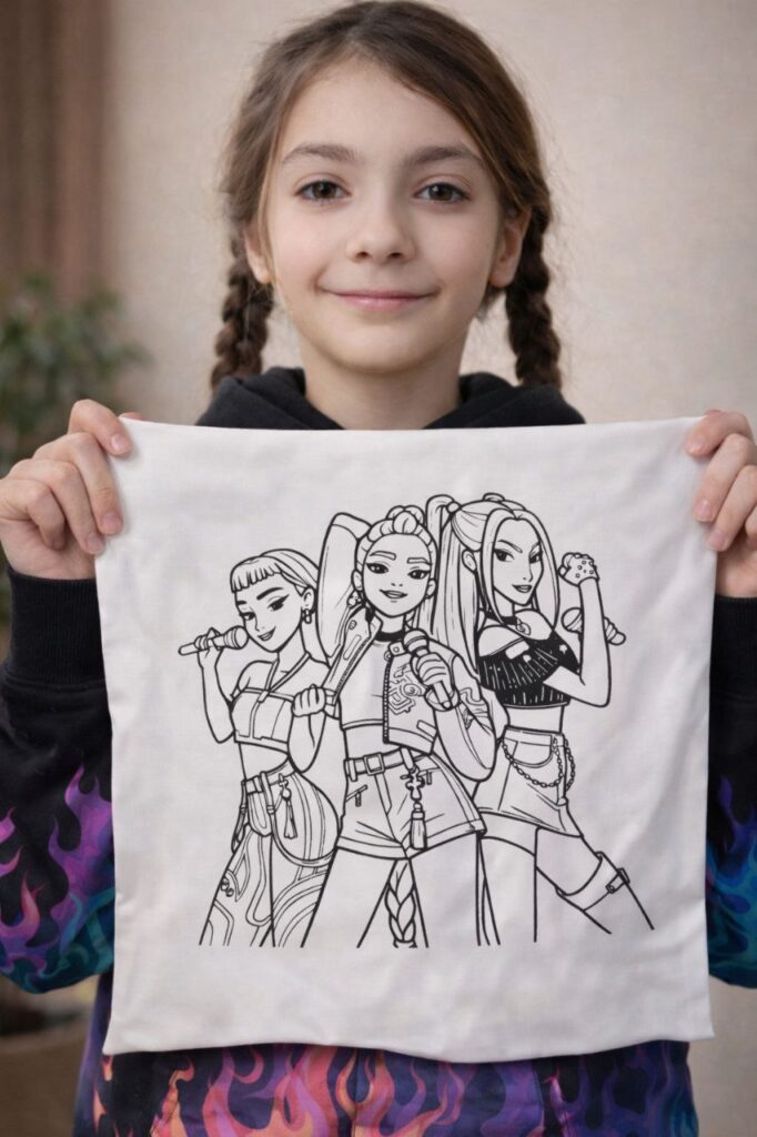 Варіант перенесення на подушку малюнка для розфарбовки K pop