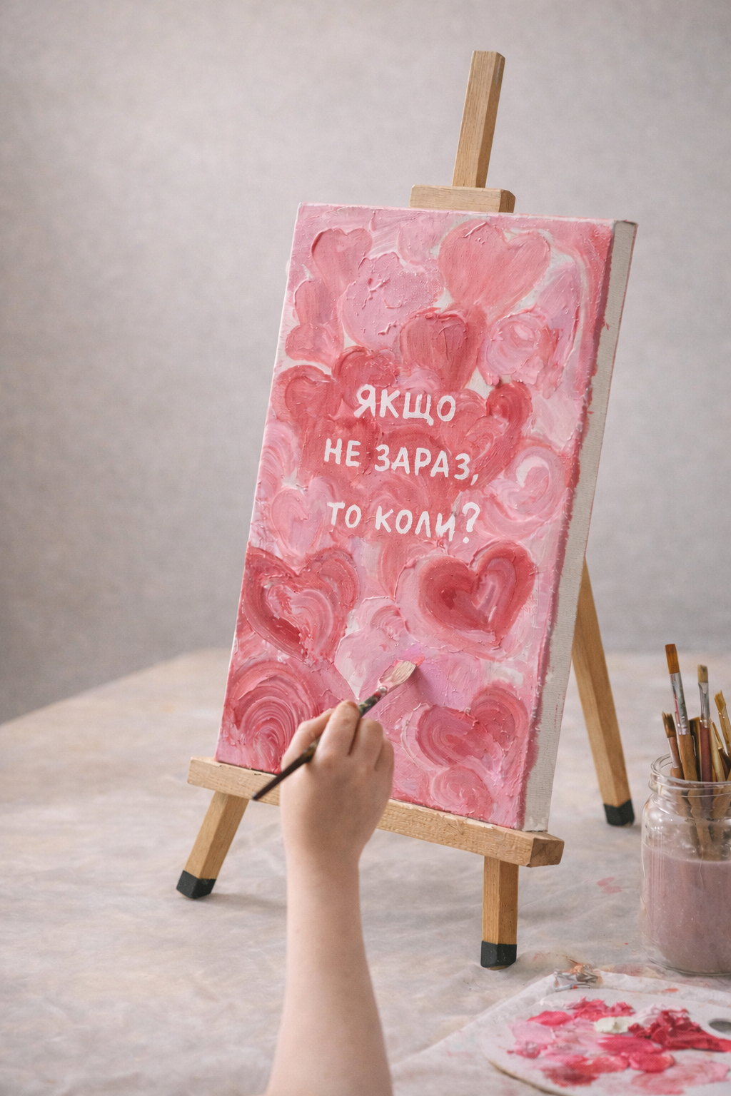 Картина афірмація рожева, яку малюють на майстер-класі