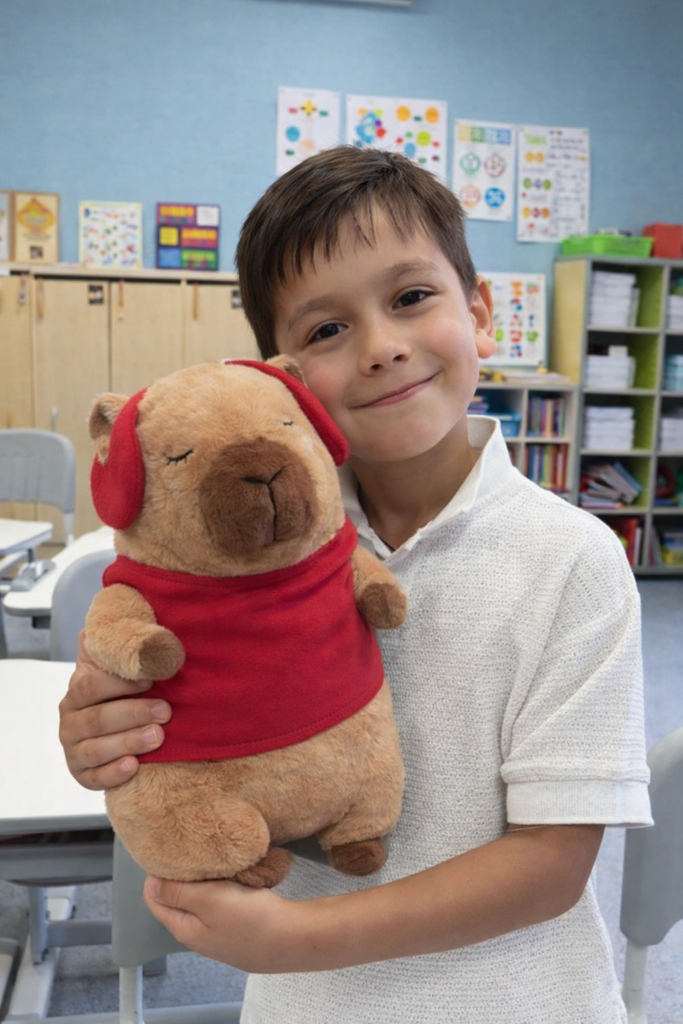 Іграшка капібара в руках у хлопчика